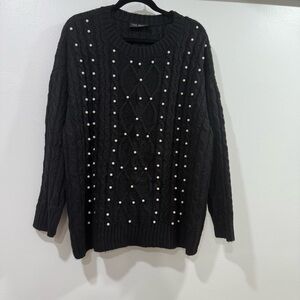 Lane Bryant Black Sweater with Pearl Details